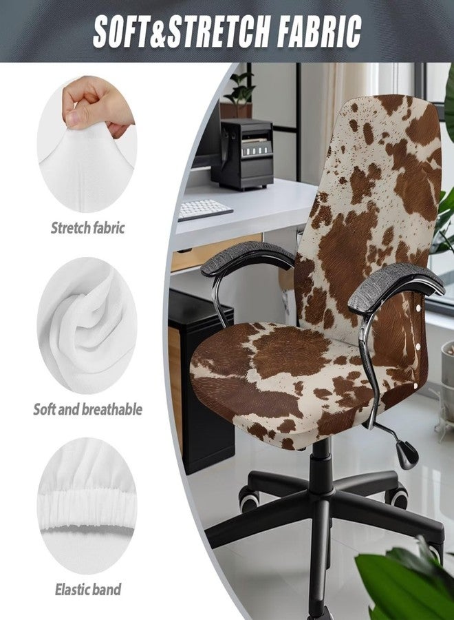 Wanyint Brown Beige Cow Print Office Chair Slipcover Universal Rotating Boss Chair Cover Dustproof Desk Chair Protector Stretchable Fabric Cover with Elatic Bottom, L - Image 4